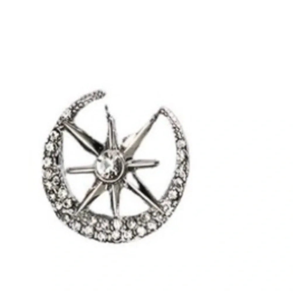 Silver Star and Moon Crystal Brooch for men